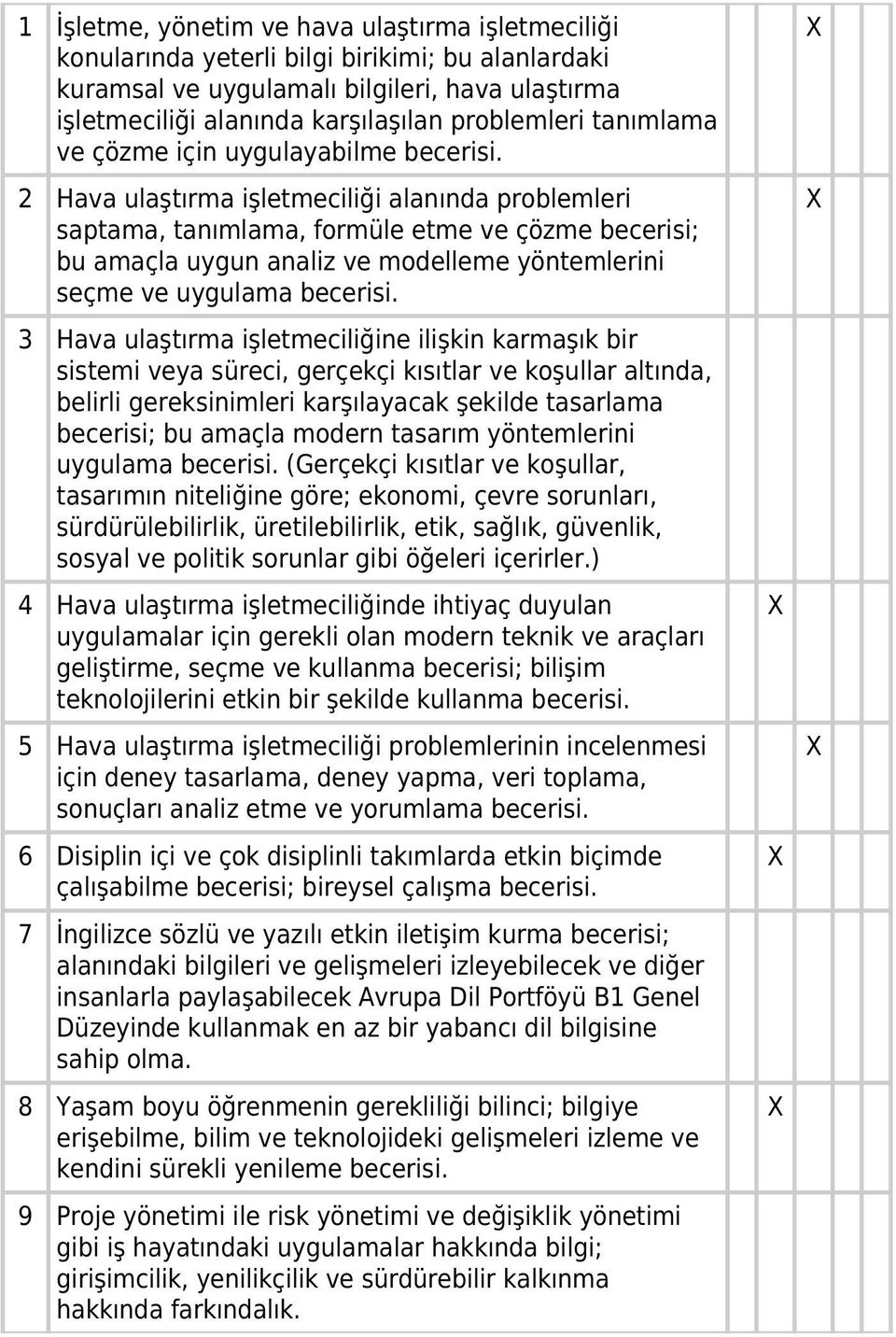 2 Hava ulaştırma işletmeciliği alanında problemleri saptama, tanımlama, formüle etme ve çözme becerisi; bu amaçla uygun analiz ve modelleme yöntemlerini seçme ve uygulama becerisi.