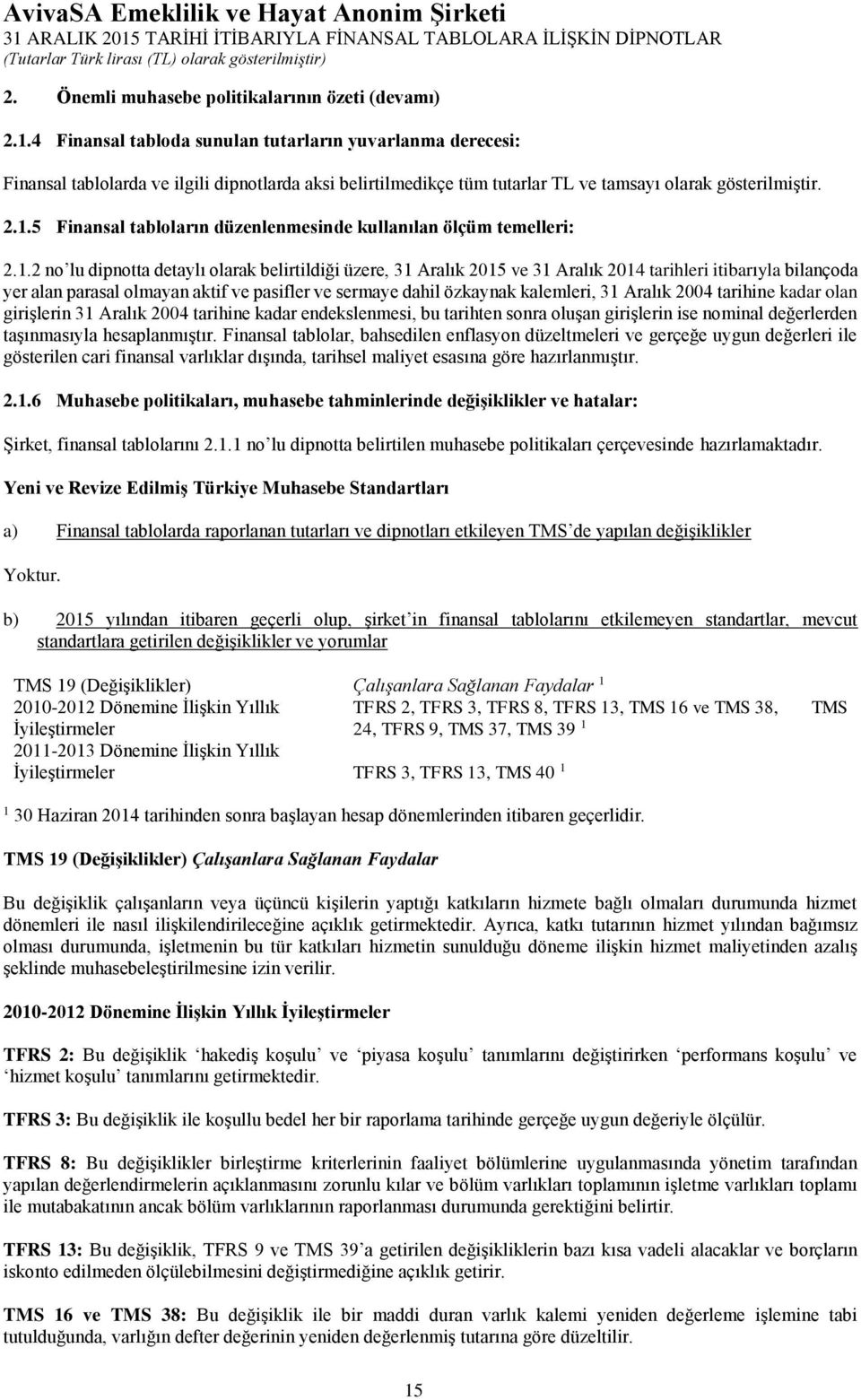 5 Finansal tabloların düzenlenmesinde kullanılan ölçüm temelleri: 2.1.