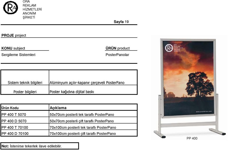 PP 400 D 70100 50x70cm posterli tek taraflı PosterPano 70x100cm