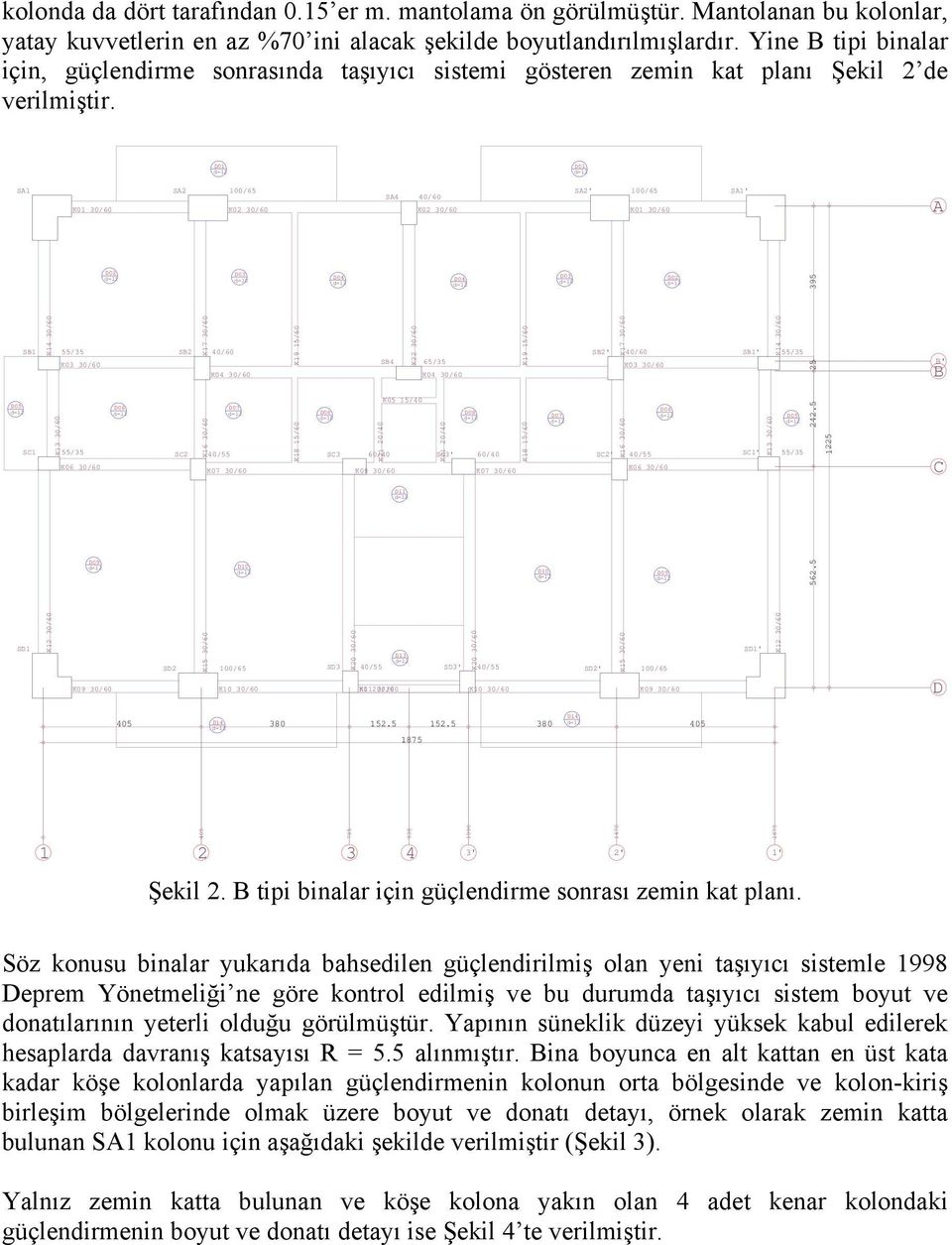 Mantolanan bu kolonlar, yatay kuvvetlerin en az %70 ini alacak şekilde boyutlandırılmışlardır.