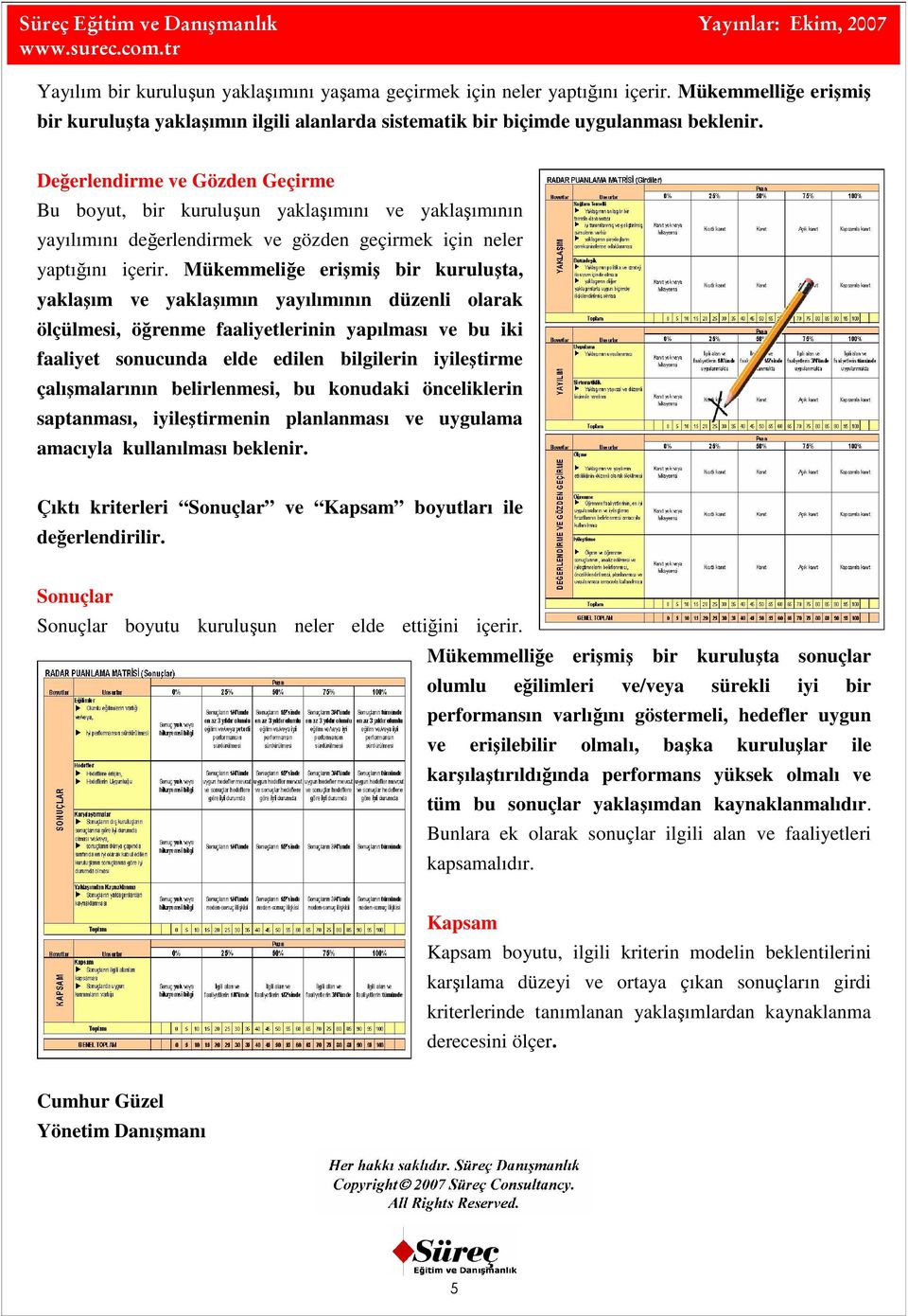 Mükemmeliğe erişmiş bir kuruluşta, yaklaşım ve yaklaşımın yayılımının düzenli olarak ölçülmesi, öğrenme faaliyetlerinin yapılması ve bu iki faaliyet sonucunda elde edilen bilgilerin iyileştirme