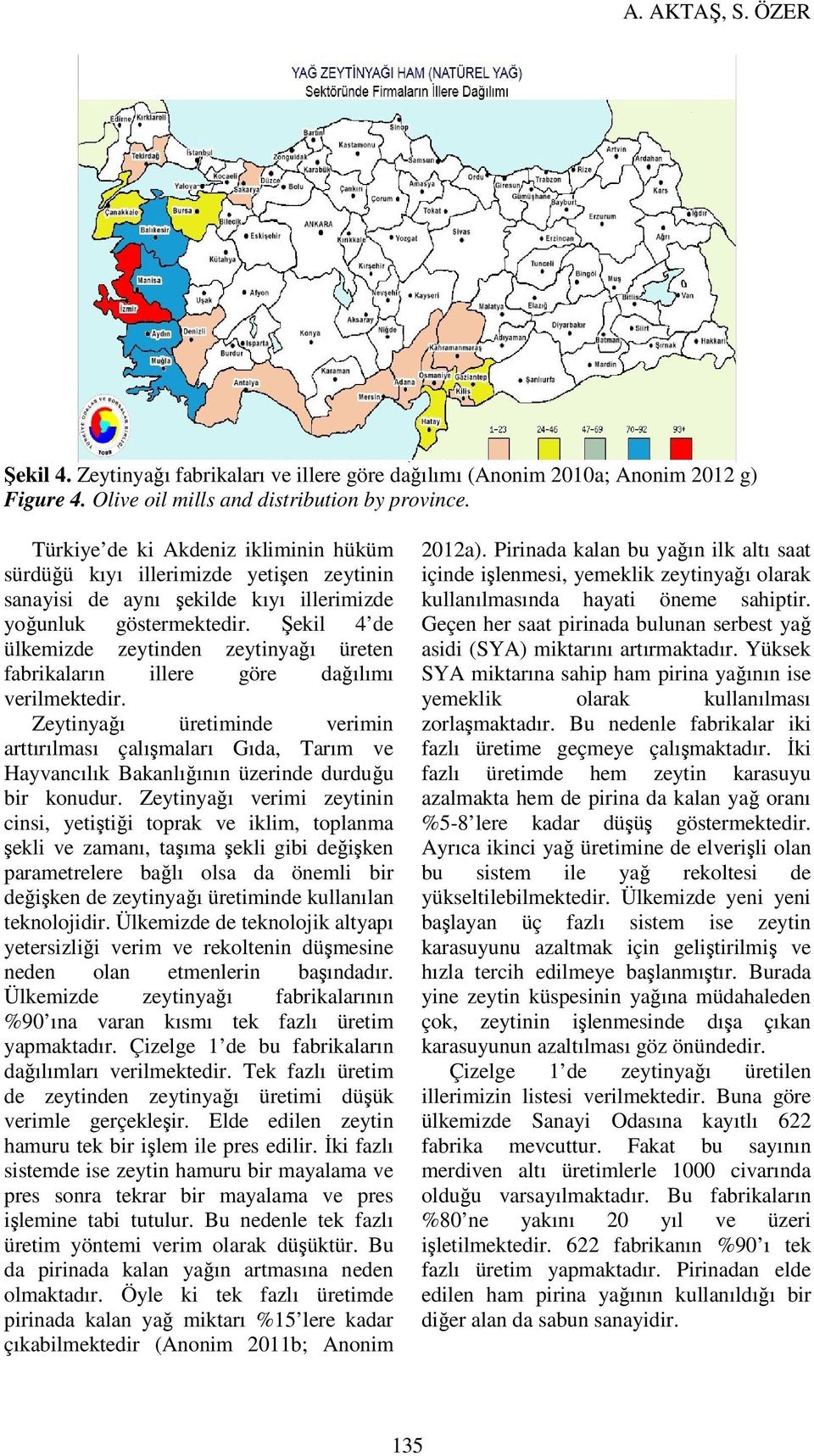 Şekil 4 de ülkemizde zeytinden zeytinyağı üreten fabrikaların illere göre dağılımı verilmektedir.