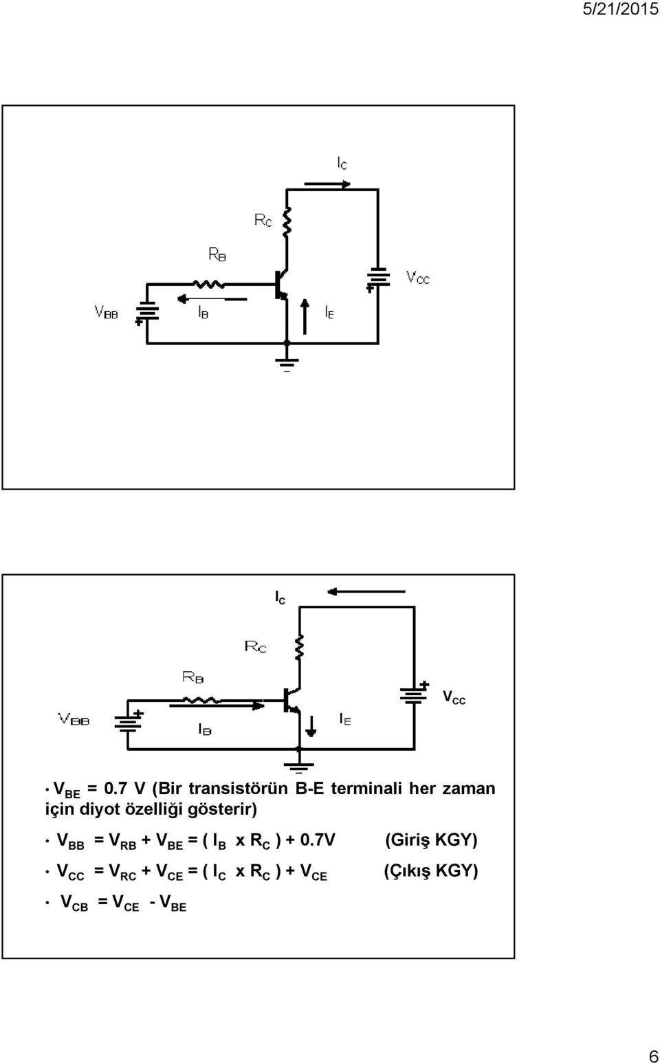 diyot özelliği gösterir) V BB =V RB V BE =(I B xr
