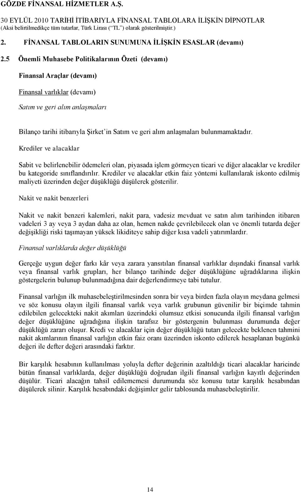 anlaģmaları bulunmamaktadır. Krediler ve alacaklar Sabit ve belirlenebilir ödemeleri olan, piyasada iģlem görmeyen ticari ve diğer alacaklar ve krediler bu kategoride sınıflandırılır.