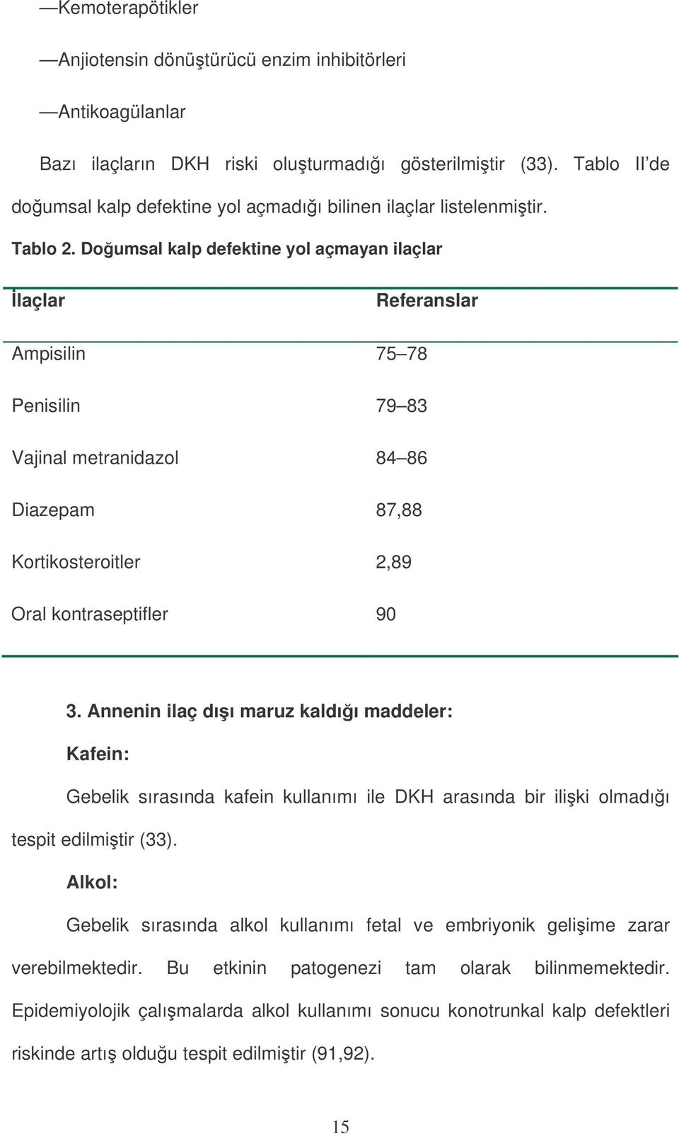 Doumsal kalp defektine yol açmayan ilaçlar laçlar Referanslar Ampisilin 75 78 Penisilin 79 83 Vajinal metranidazol 84 86 Diazepam 87,88 Kortikosteroitler 2,89 Oral kontraseptifler 90 3.