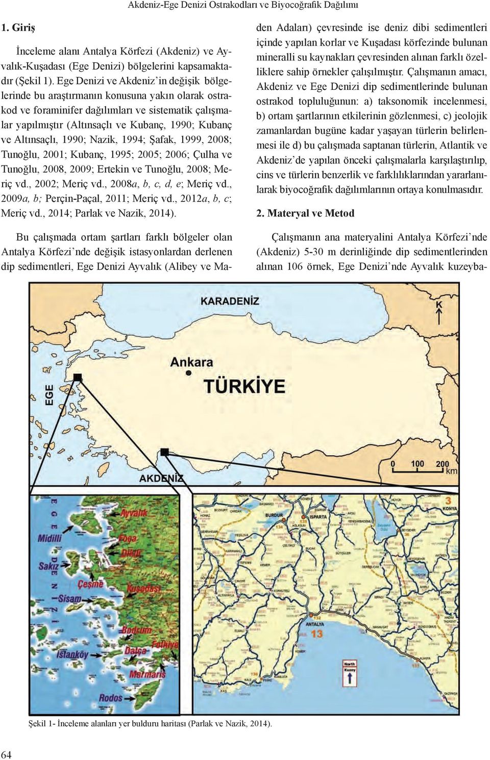 Altınsaçlı, 1990; Nazik, 1994; Şafak, 1999, 2008; Tunoğlu, 2001; Kubanç, 1995; 2005; 2006; Çulha ve Tunoğlu, 2008, 2009; Ertekin ve Tunoğlu, 2008; Meriç vd., 2002; Meriç vd.