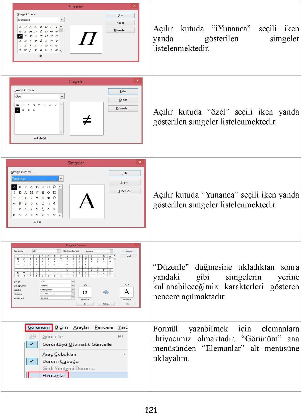 Açılır kutuda Yunanca seçili iken yanda gösterilen simgeler listelenmektedir.