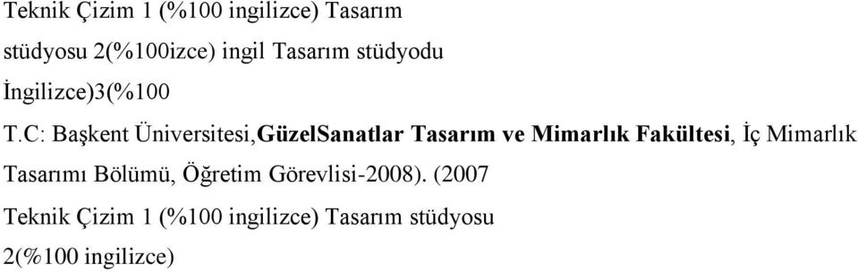 C: Başkent Üniversitesi,GüzelSanatlar Tasarım ve Mimarlık Fakültesi, İç