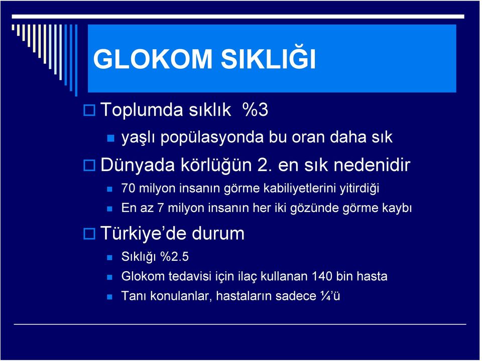 en sık nedenidir 70 milyon insanın görme kabiliyetlerini yitirdiği En az 7 milyon