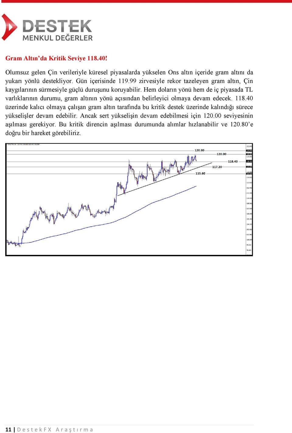 Hem doların yönü hem de iç piyasada TL varlıklarının durumu, gram altının yönü açısından belirleyici olmaya devam edecek. 118.