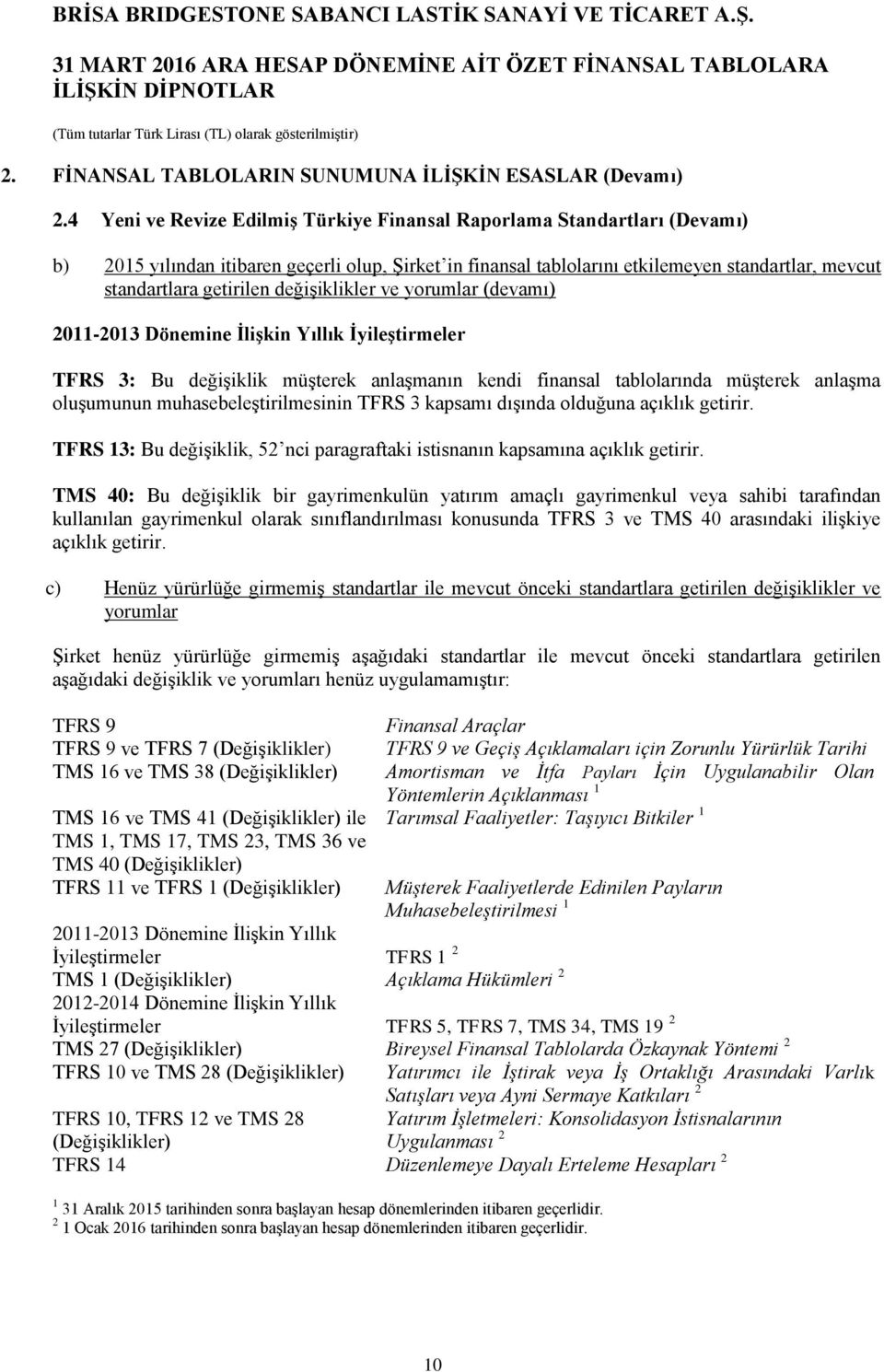 değişiklikler ve yorumlar (devamı) 2011-2013 Dönemine İlişkin Yıllık İyileştirmeler TFRS 3: Bu değişiklik müşterek anlaşmanın kendi finansal tablolarında müşterek anlaşma oluşumunun