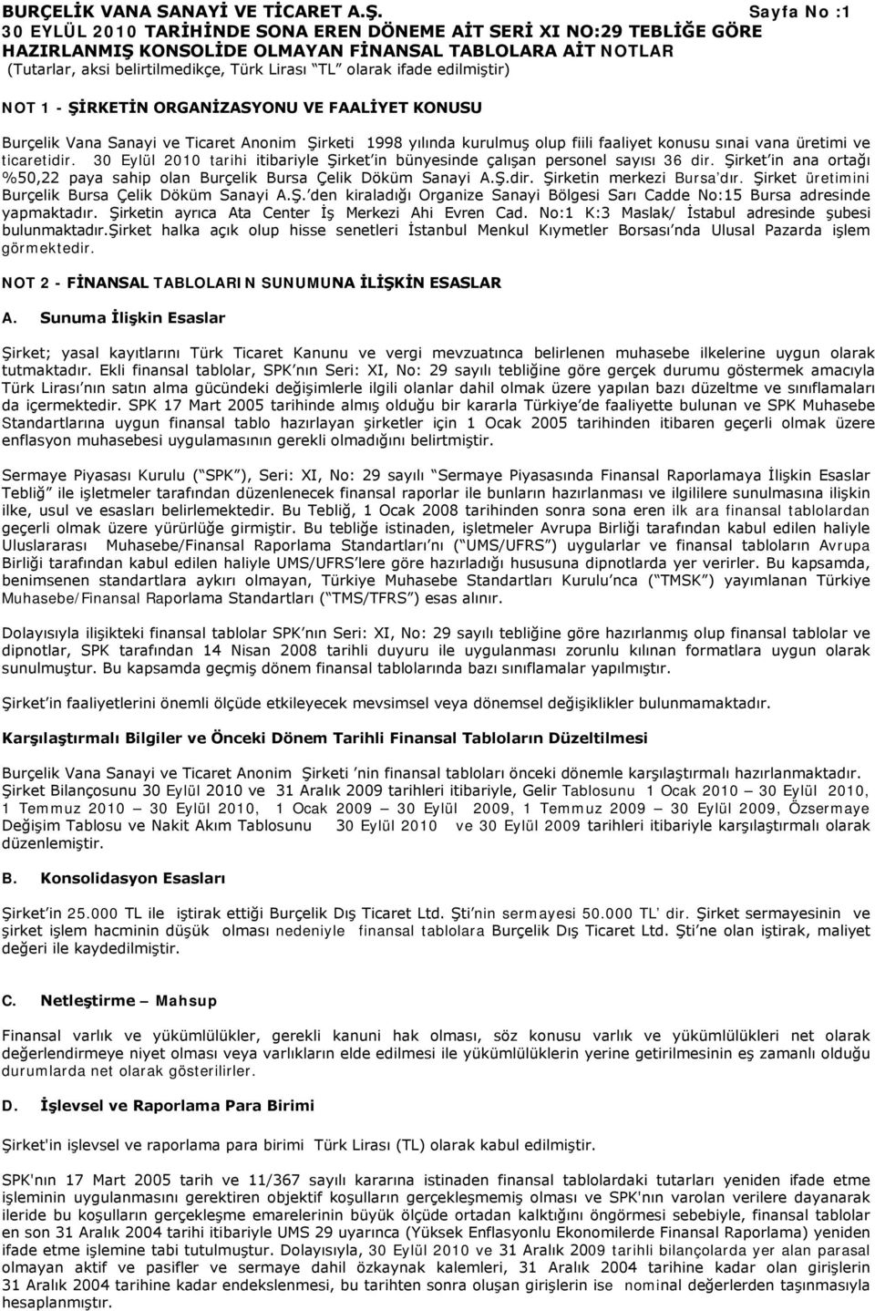 tarihi itibariyle Şirket in bünyesinde çalışan personel sayısı 36 dir. Şirket in ana ortağı %50,22 paya sahip olan Burçelik Bursa Çelik Döküm Sanayi A.Ş.dir. Şirketin merkezi Bursa dır.