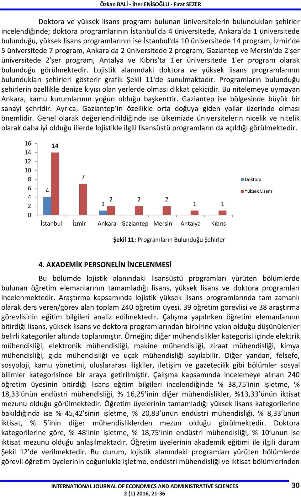 üniversitede 2'şer program, Antalya ve Kıbrıs'ta 1'er üniversitede 1'er program olarak bulunduğu görülmektedir.