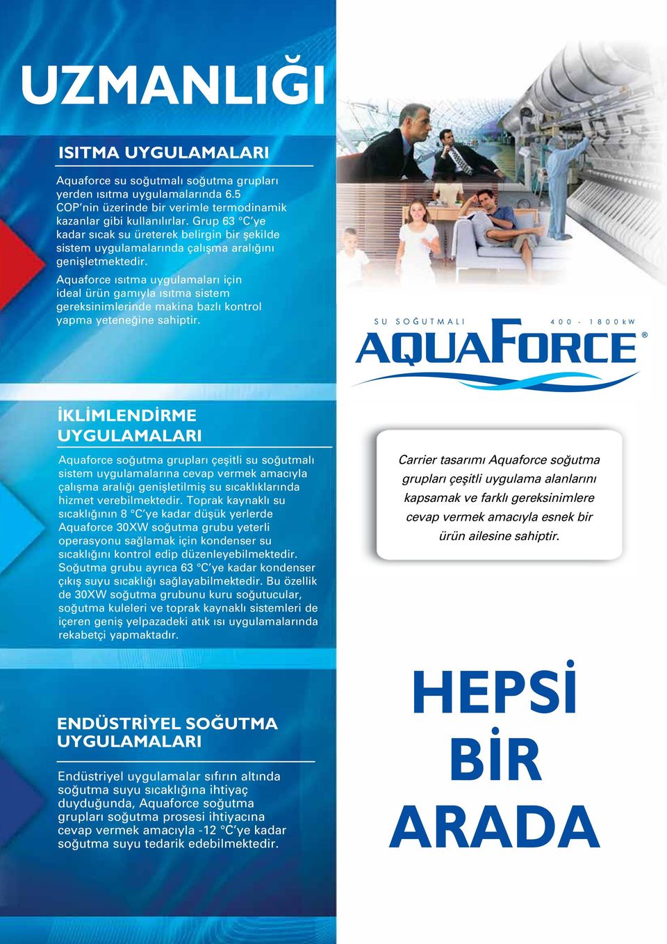 Aquaforce ısıtma uygulamaları için ideal ürün gamıyla ısıtma sistem gereksinimlerinde makina bazlı kontrol yapma yeteneğine sahiptir.