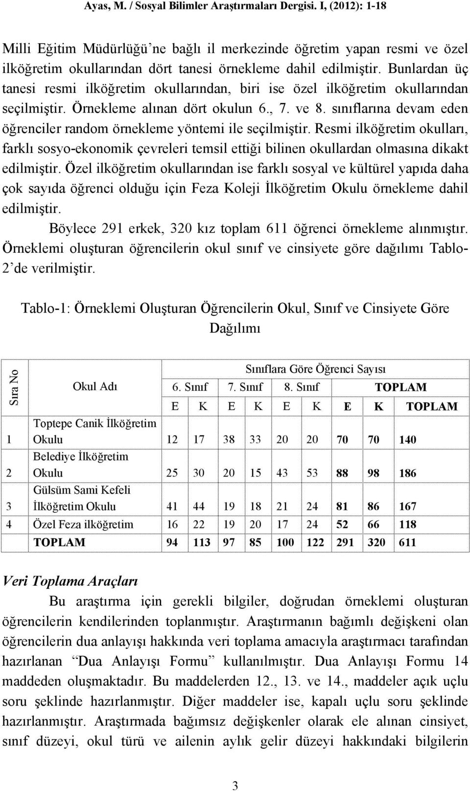 sınıflarına devam eden öğrenciler random örnekleme yöntemi ile seçilmiştir. Resmi ilköğretim okulları, farklı sosyo-ekonomik çevreleri temsil ettiği bilinen okullardan olmasına dikakt edilmiştir.