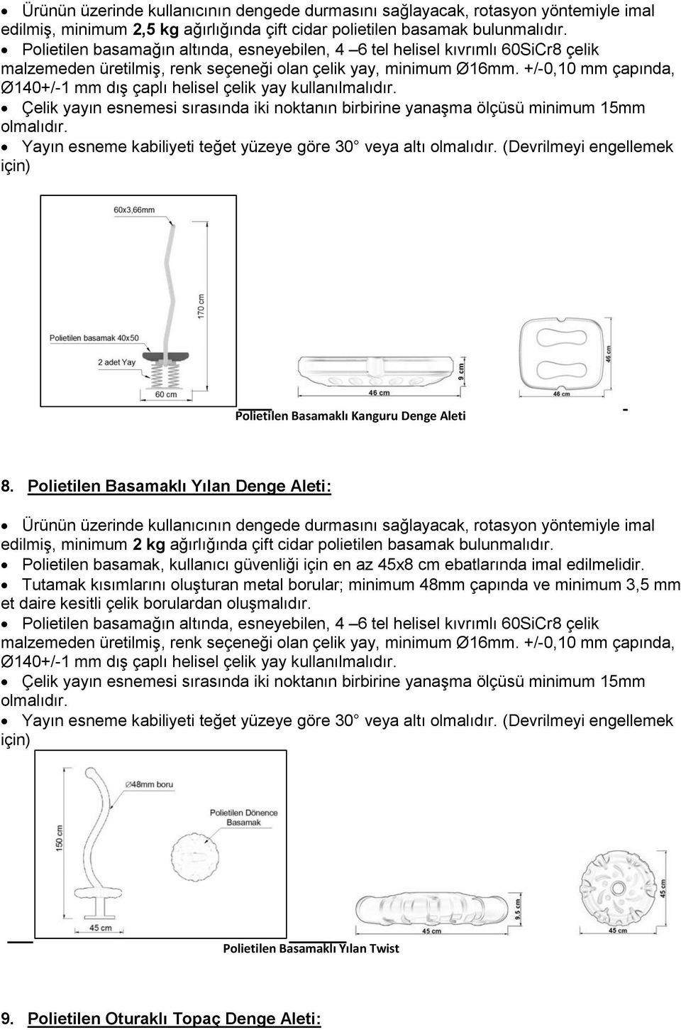 +/-0,10 mm çapında, Ø140+/-1 mm dış çaplı helisel çelik yay kullanılmalıdır.