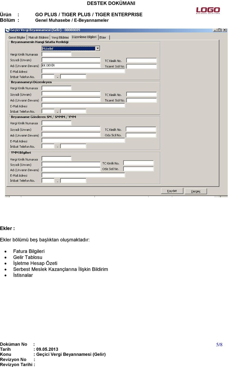 Tablosu İşletme Hesap Özeti Serbest