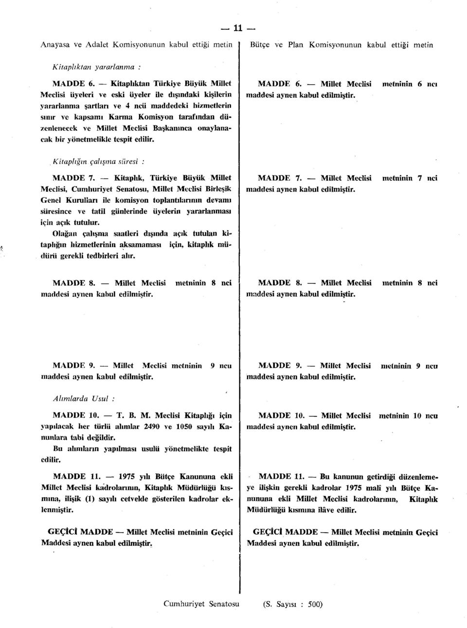 Millet Meclisi Başkanınca onaylanacak bir yönetmelikle tespit edilir. MADDE 6. Millet Meclisi metninin 6 ncı. Kitaplığın çalışma süresi : MADDE 7.