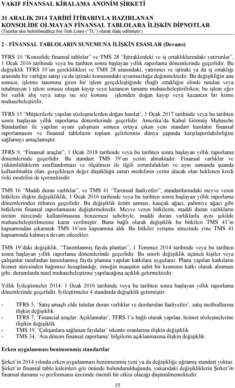 Bu değişiklik TFRS 10 un gereklilikleri ve TMS 28 arasındaki, yatırımcı ve iştiraki ya da iş ortaklığı arasında bir varlığın satışı ya da iştiraki konusundaki uyumsuzluğa değinmektedir.