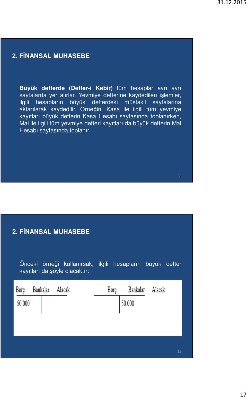 Örneğin, Kasa ile ilgili tüm yevmiye kayıtları büyük defterin Kasa Hesabı sayfasında toplanırken, Mal ile ilgili tüm yevmiye