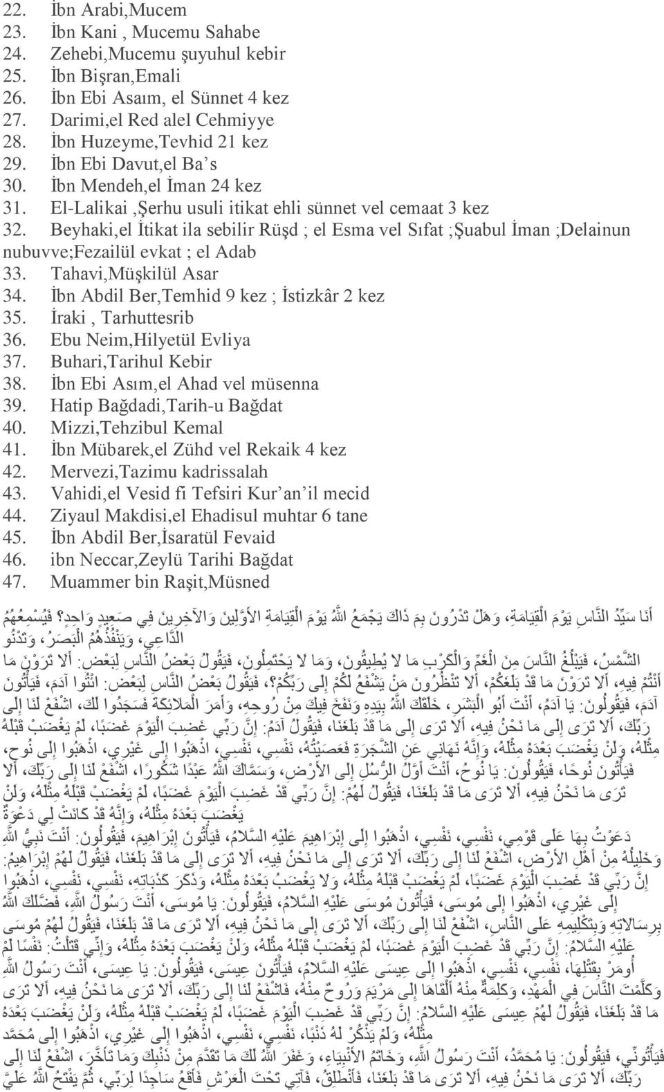 Beyhaki,el İtikat ila sebilir Rüşd ; el Esma vel Sıfat ;Şuabul İman ;Delainun nubuvve;fezailül evkat ; el Adab 33. Tahavi,Müşkilül Asar 34. İbn Abdil Ber,Temhid 9 kez ; İstizkâr 2 kez 35.