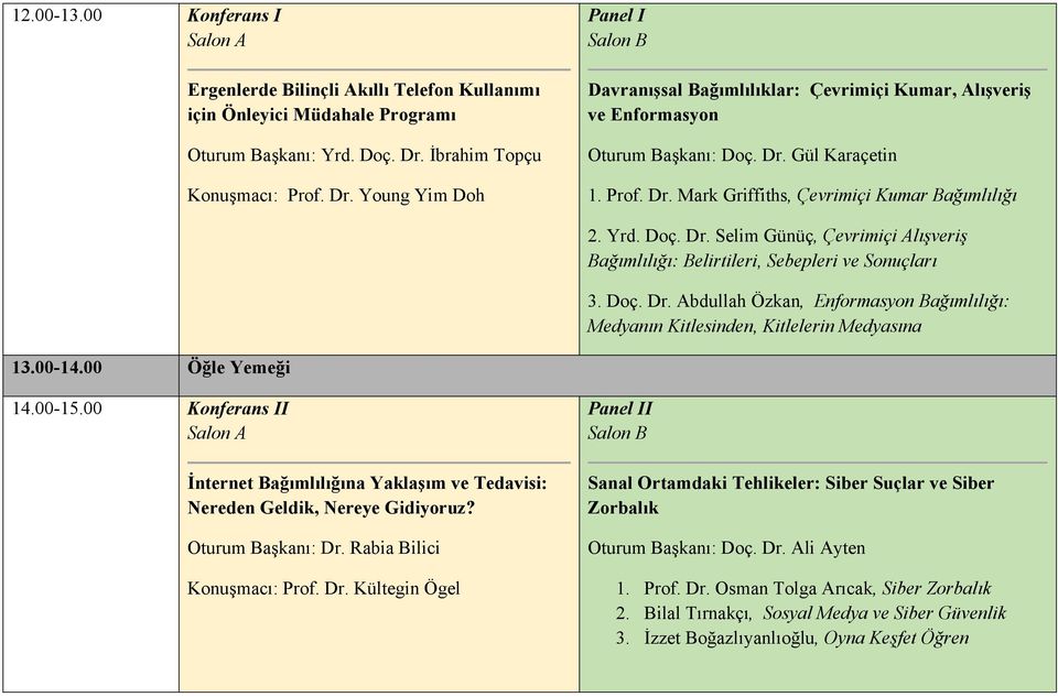 Yrd. Doç. Dr. Selim Günüç, Çevrimiçi Alışveriş Bağımlılığı: Belirtileri, Sebepleri ve Sonuçları 3. Doç. Dr. Abdullah Özkan, Enformasyon Bağımlılığı: Medyanın Kitlesinden, Kitlelerin Medyasına 13.