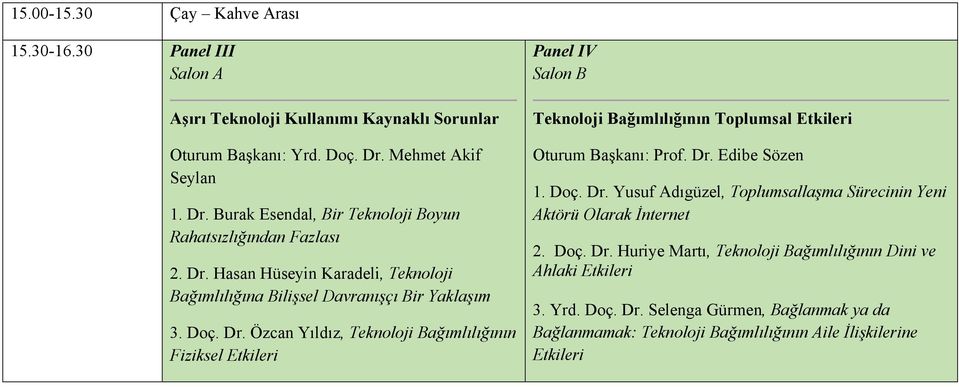 Dr. Özcan Yıldız, Teknoloji Bağımlılığının Fiziksel Etkileri Panel IV Teknoloji Bağımlılığının Toplumsal Etkileri Oturum Başkanı: Prof. Dr.