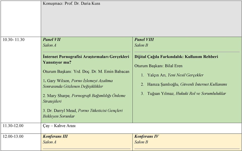 Mary Sharpe, Pornografi Bağımlılığı Önleme Stratejileri Panel VIII Dijital Çağda Farkındalık: Kullanım Rehberi Oturum Başkanı: Bilal Eren 1.