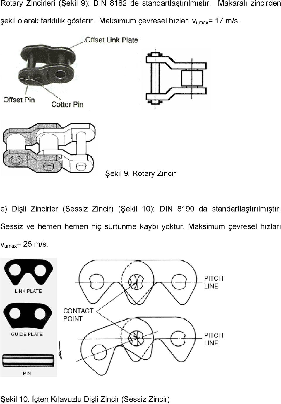 Rotary Zincir e) Dişli Zincirler (Sessiz Zincir) (Şekil 10): DIN 8190 da standartlaştırılmıştır.