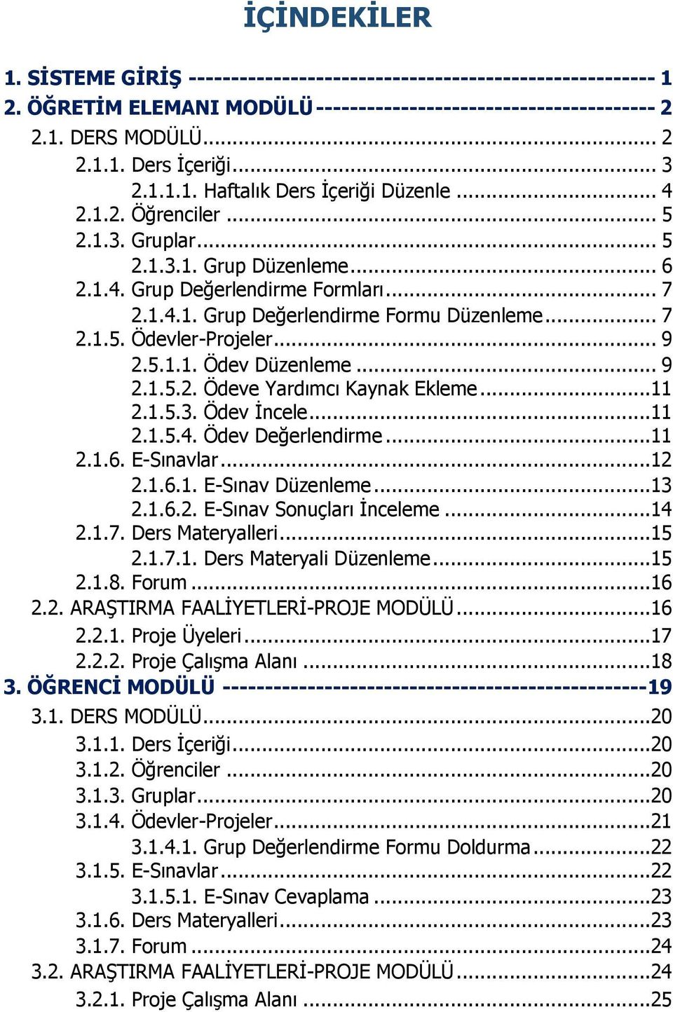 .. 7 2.1.5. Ödevler-Projeler... 9 2.5.1.1. Ödev Düzenleme... 9 2.1.5.2. Ödeve Yardımcı Kaynak Ekleme...11 2.1.5.3. Ödev İncele...11 2.1.5.4. Ödev Değerlendirme...11 2.1.6. E-Sınavlar...12 2.1.6.1. E-Sınav Düzenleme.