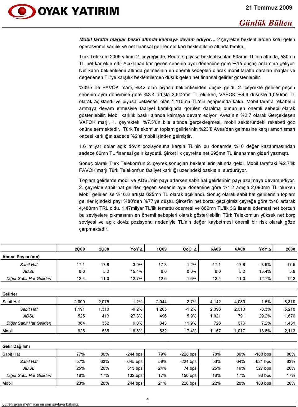 Net karın beklentilerin altında gelmesinin en önemli sebepleri olarak mobil tarafta daralan marjlar ve değerlenen TL ye karşılık beklentilerden düşük gelen net finansal gelirler gösterilebilir. %39.