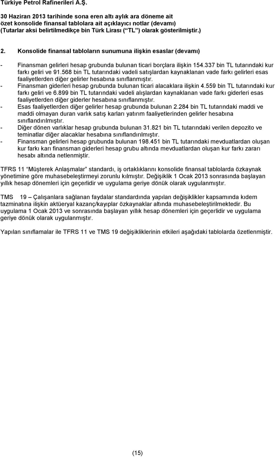 - Finansman giderleri hesap grubunda bulunan ticari alacaklara ilişkin 4.559 bin TL tutarındaki kur farkı geliri ve 6.