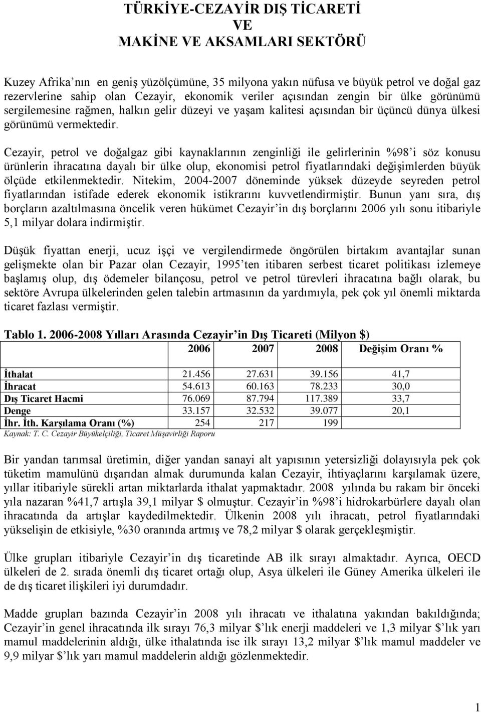 Cezayir, petrol ve doğalgaz gibi kaynaklarının zenginliği ile gelirlerinin %98 i söz konusu ürünlerin ihracatına dayalı bir ülke olup, ekonomisi petrol fiyatlarındaki değişimlerden büyük ölçüde