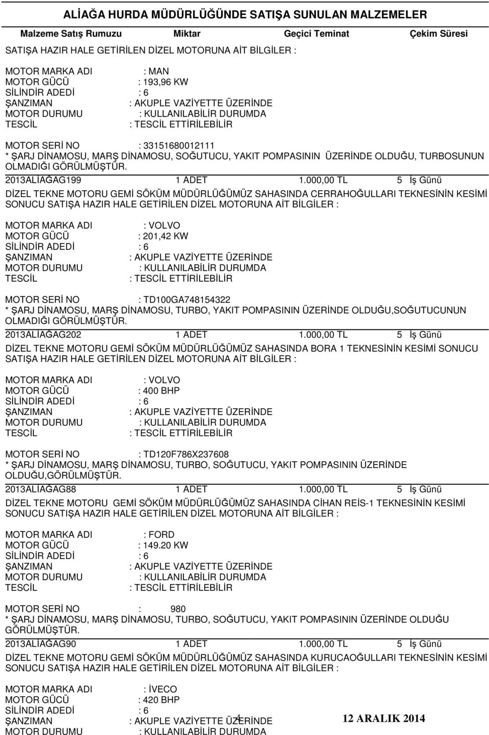 YAKIT POMPASININ ÜZERİNDE OLDUĞU,SOĞUTUCUNUN OLMADIĞI 2013ALİAĞAG202 DİZEL TEKNE MOTORU GEMİ SÖKÜM MÜDÜRLÜĞÜMÜZ SAHASINDA BORA 1 TEKNESİNİN KESİMİ SONUCU SATIŞA HAZIR HALE GETİRİLEN DİZEL MOTORUNA