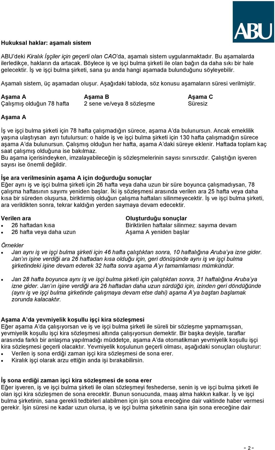 Aşağıdaki tabloda, söz konusu aşamaların süresi verilmiştir.