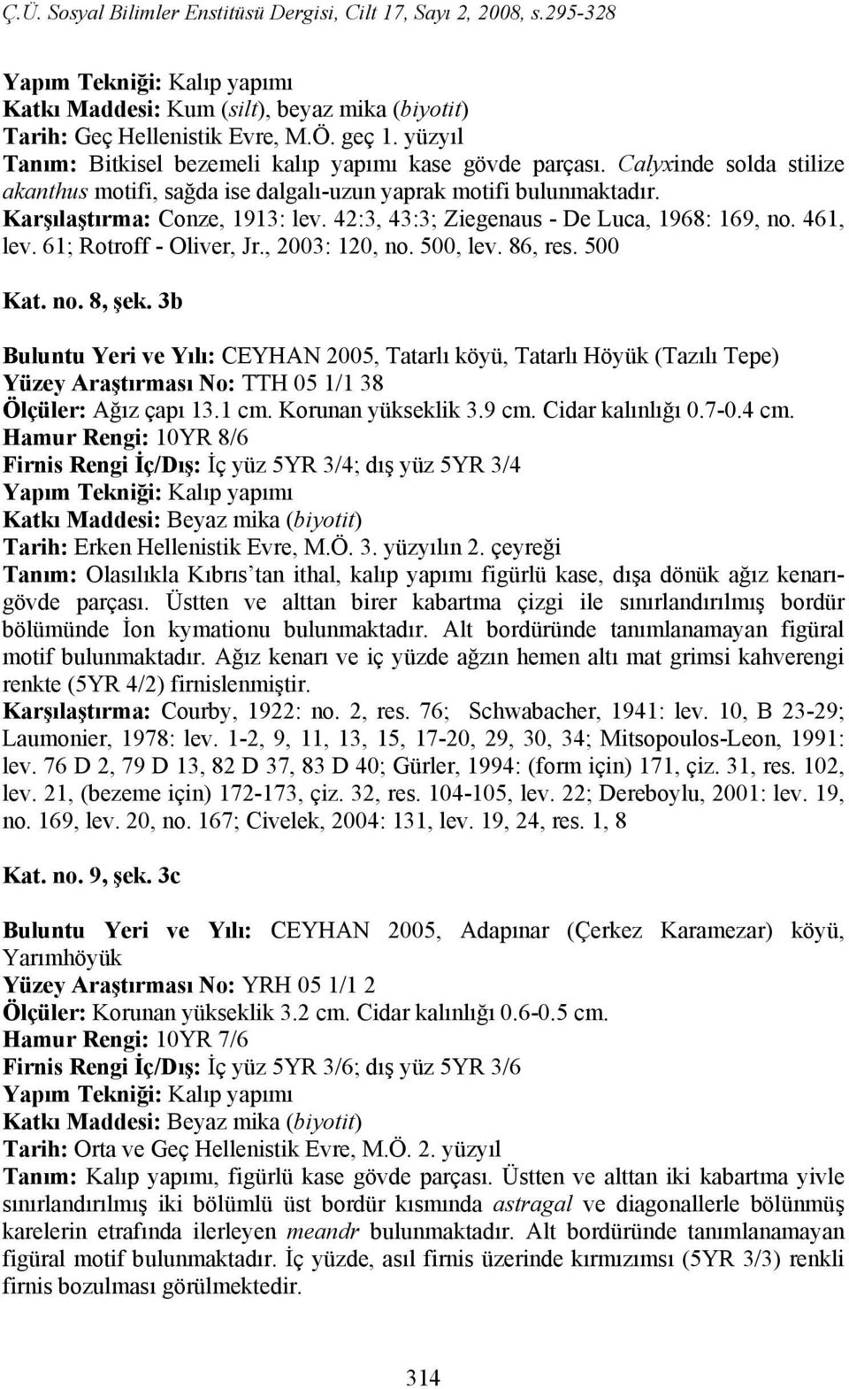 61; Rotroff - Oliver, Jr., 2003: 120, no. 500, lev. 86, res. 500 Kat. no. 8, şek.