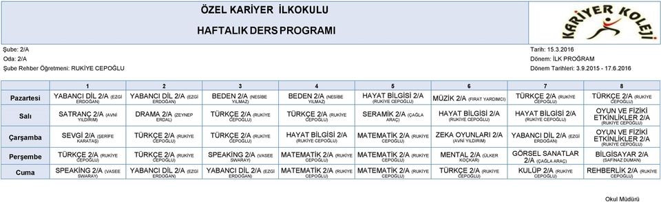 2016 YABANCI DİL 2/A (EZGİ SATRANÇ 2/A (AVNİ SEVGİ 2/A (ŞERİFE KARATAŞ) YABANCI DİL 2/A (EZGİ DRAMA 2/A (ZEYNEP BEDEN 2/A (NESİBE SPEAKİNG 2/A (VASEE BEDEN 2/A (NESİBE HAYAT BİLGİSİ 2/A (RUKİYE