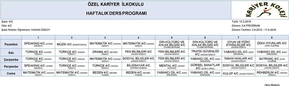 2016 SPEAKİNG 4/C (VASEE MÜZİK 4/C (ENDER BARIŞ) MATEMATİK 4/C (HASAN SPEAKİNG 4/C (VASEE MATEMATİK 4/C (HASAN MATEMATİK 4/C (HASAN DRAMA 4/C (ZEYNEP MATEMATİK 4/C (HASAN BEDEN 4/C (NESİBE MATEMATİK