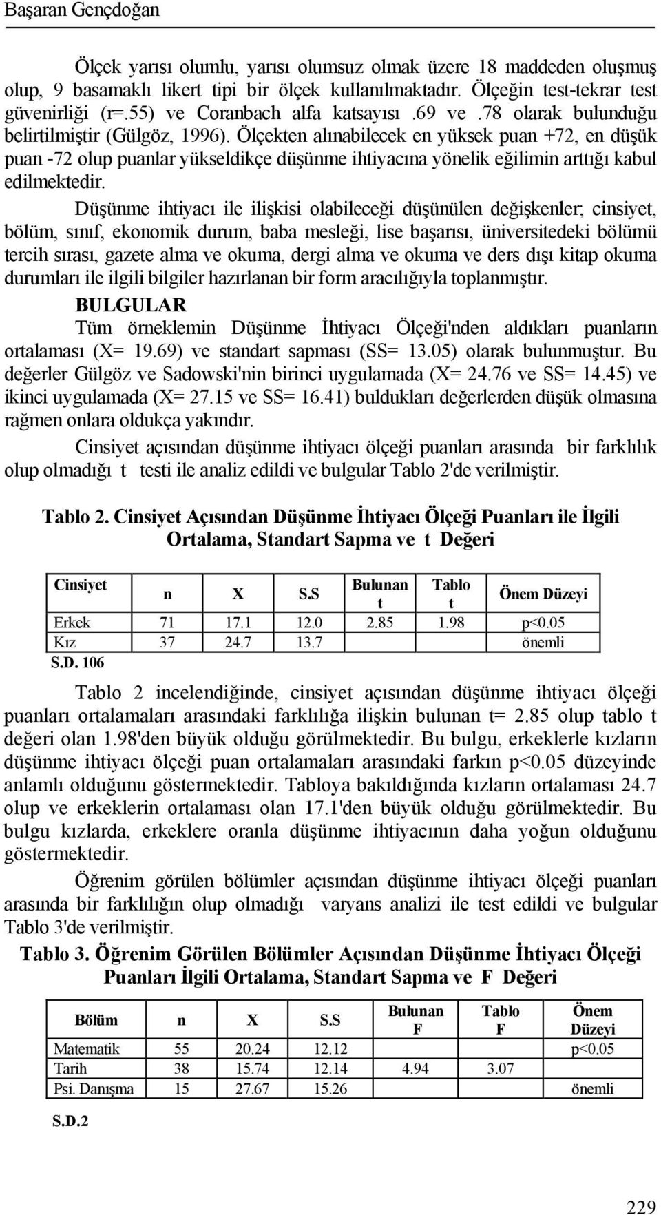 Ölçekten alınabilecek en yüksek puan +72, en düşük puan -72 olup puanlar yükseldikçe düşünme ihtiyacına yönelik eğilimin arttığı kabul edilmektedir.