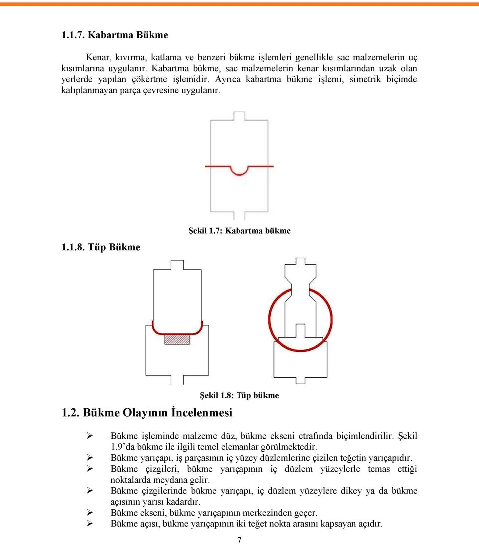 Tüp Bükme Şekil 1.7: Kabartma bükme 1.2. Bükme Olayının İncelenmesi Şekil 1.8: Tüp bükme Bükme işleminde malzeme düz, bükme ekseni etrafında biçimlendirilir. Şekil 1.9 da bükme ile ilgili temel elemanlar görülmektedir.