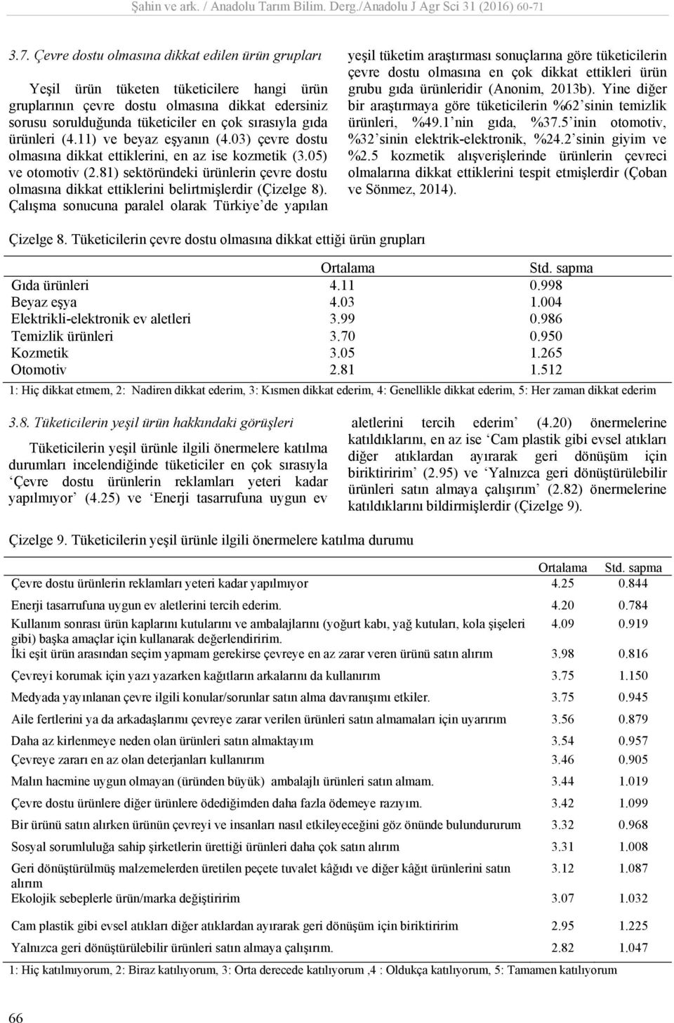 81) sektöründeki ürünlerin çevre dostu olmasına dikkat ettiklerini belirtmişlerdir (Çizelge 8).