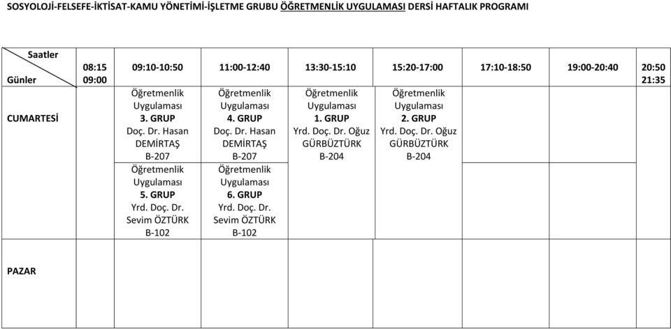 Doç. Dr. Oğuz DEMİRTAŞ DEMİRTAŞ GÜRBÜZTÜRK GÜRBÜZTÜRK B-207 B-207 B-204 B-204 5.