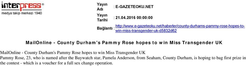 win Miss Transgender UK MailOnline - County Durham's Pammy Rose hopes to win Miss Transgender UK Pammy Rose, 23, who is named