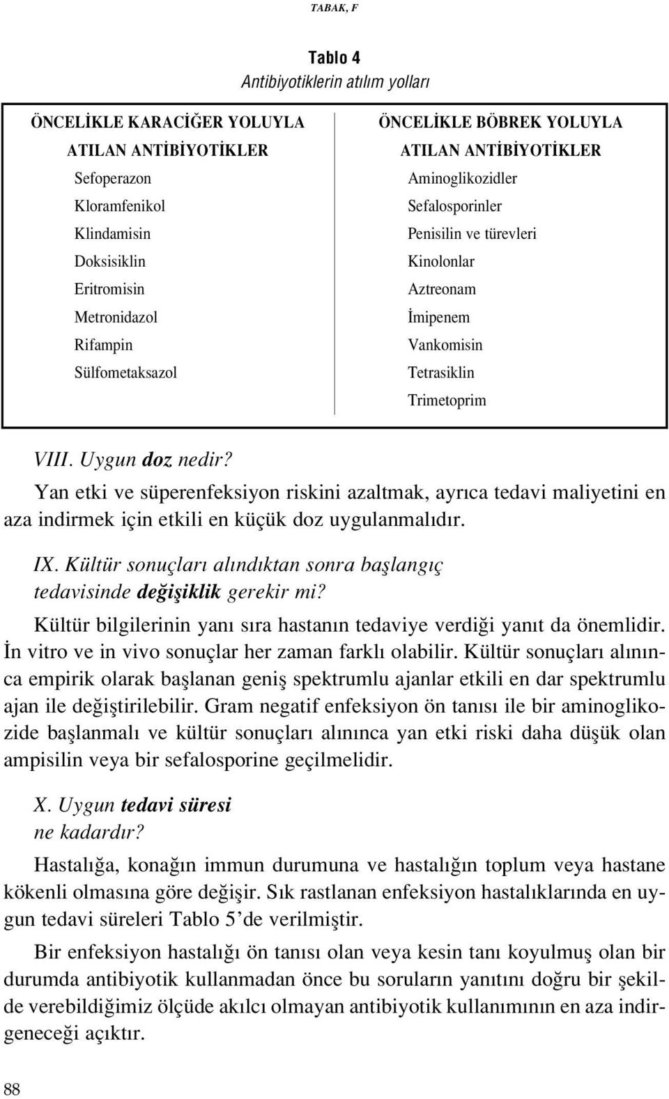 Yan etki ve süperenfeksiyon riskini azaltmak, ayr ca tedavi maliyetini en aza indirmek için etkili en küçük doz uygulanmal d r. IX.