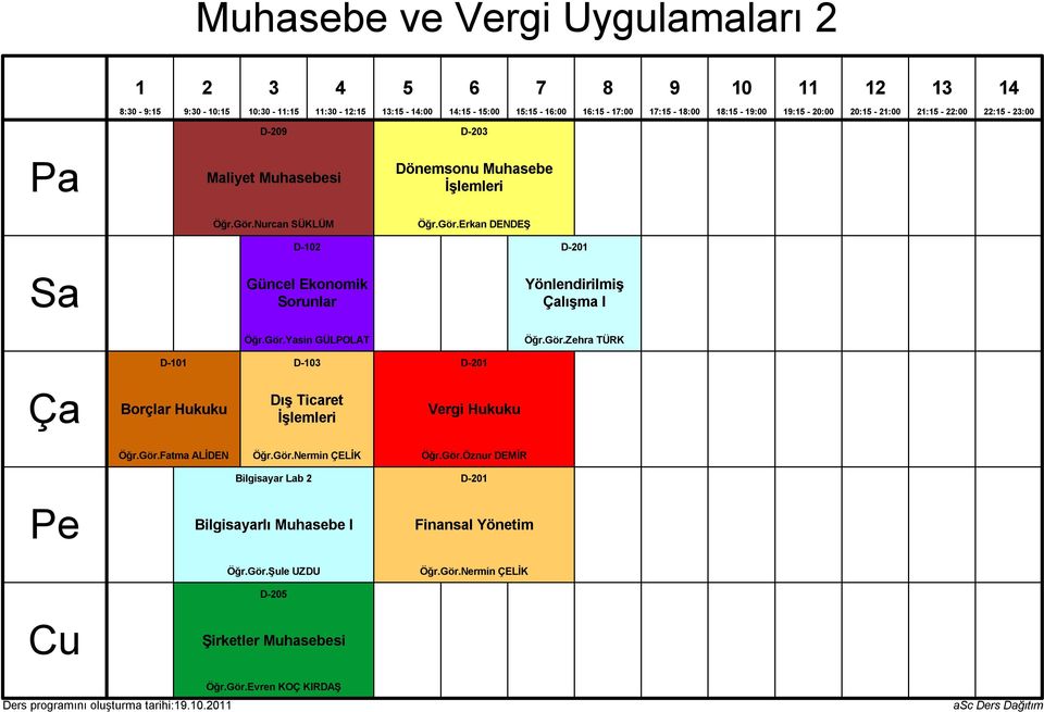 Gör.Zehra TÜRK D-0 D-0 D-0 Borçlar Hukuku Dış Ticaret İşlemleri Vergi Hukuku Öğr.Gör.Fatma ALİDEN Öğr.Gör.Nermin ÇELİK Öğr.Gör.Öznur DEMİR Bilgisayar Lab Bilgisayarlı Muhasebe Öğr.