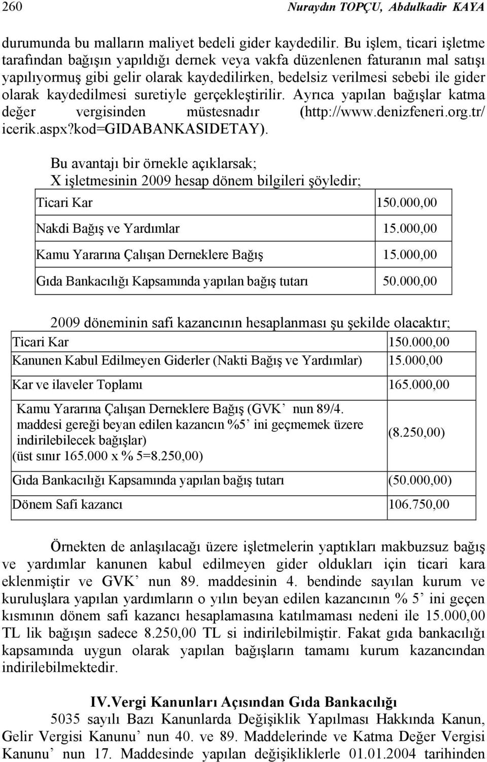 kaydedilmesi suretiyle gerçekleştirilir. Ayrıca yapılan bağışlar katma değer vergisinden müstesnadır (http://www.denizfeneri.org.tr/ icerik.aspx?kod=gidabankasidetay).