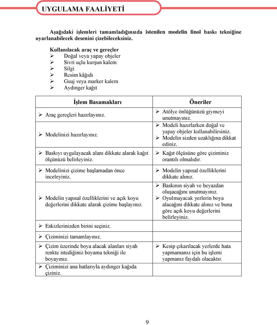 Modelinizi hazırlayınız. Baskıyı uygulayacak alanı dikkate alarak kağıt ölçünüzü belirleyiniz. Modelinizi çizime başlamadan önce inceleyiniz.