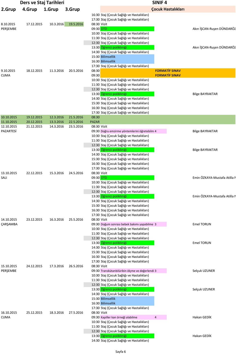 12.2015 14.3.2016 23.5.2016 08:30 Vizit PAZARTESİ 09:30 Doğru emzirme yöntemlerini öğretebilme 4 Bilge BAYRAKTAR Öğrenci polikliniği Bilge BAYRAKTAR 13.10.2015 22.12.2015 15.3.2016 24.5.2016 08:30 Vizit SALI 09:30 OTD Emin ÖZKAYA Mustafa Atilla NURSOY Öğrenci polikliniği Emin ÖZKAYA Mustafa Atilla NURSOY 14.