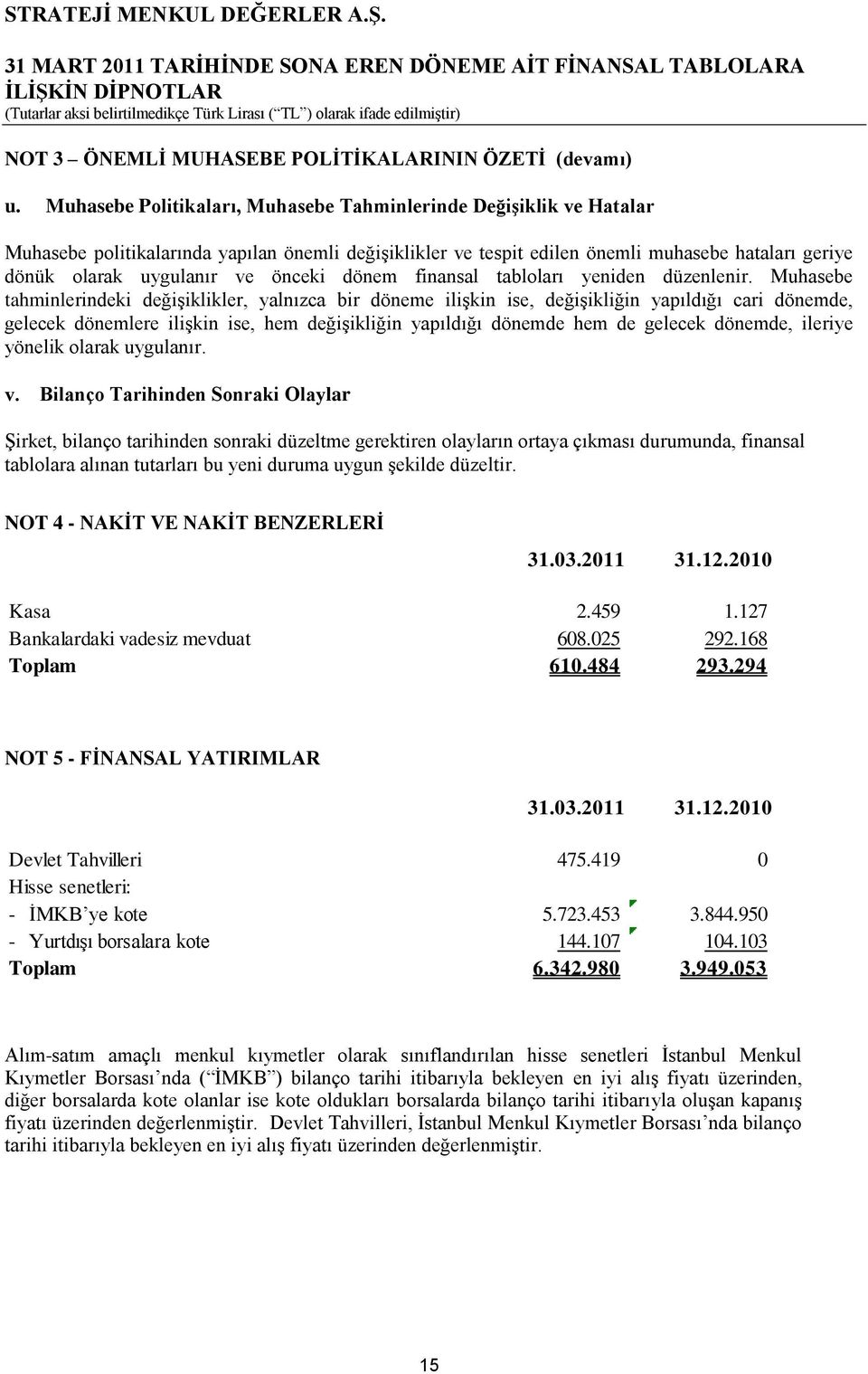 önceki dönem finansal tabloları yeniden düzenlenir.