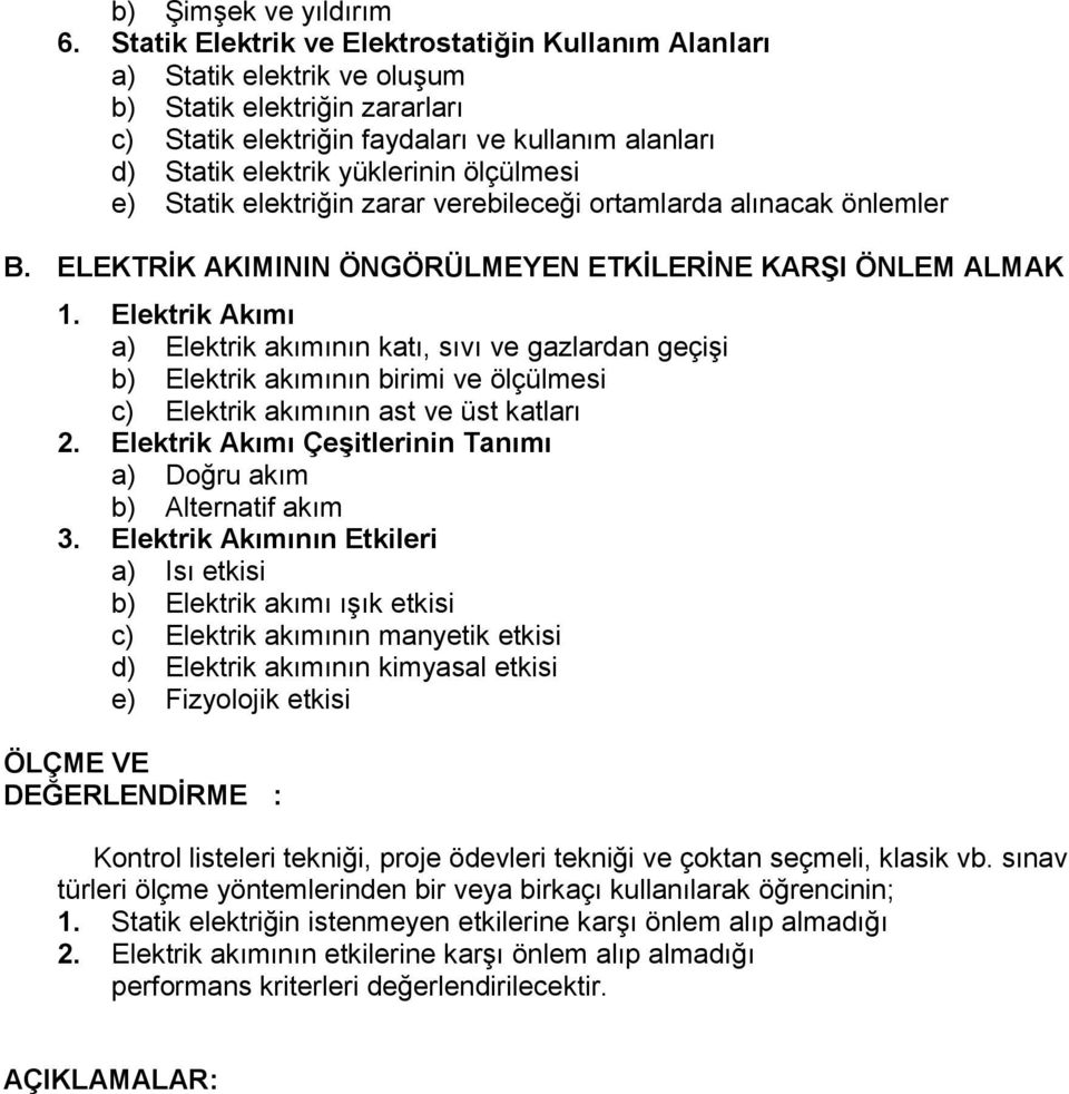 ölçülmesi e) Statik elektriğin zarar verebileceği ortamlarda alınacak önlemler B. ELEKTRİK AKIMININ ÖNGÖRÜLMEYEN ETKİLERİNE KARŞI ÖNLEM ALMAK 1.